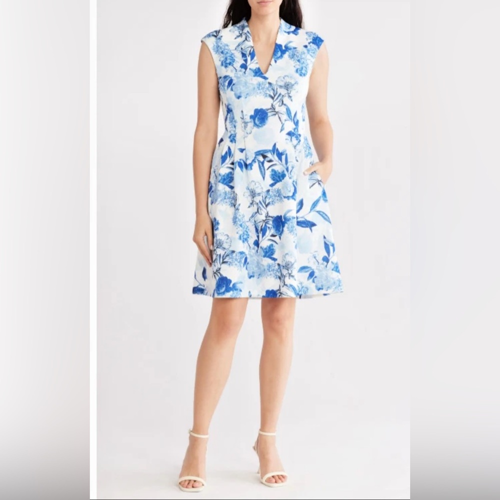 Vince Camuto White Dress with Blue Floral Print